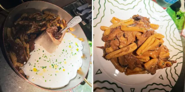 Паста с хвостами и запеченной мозговой костью